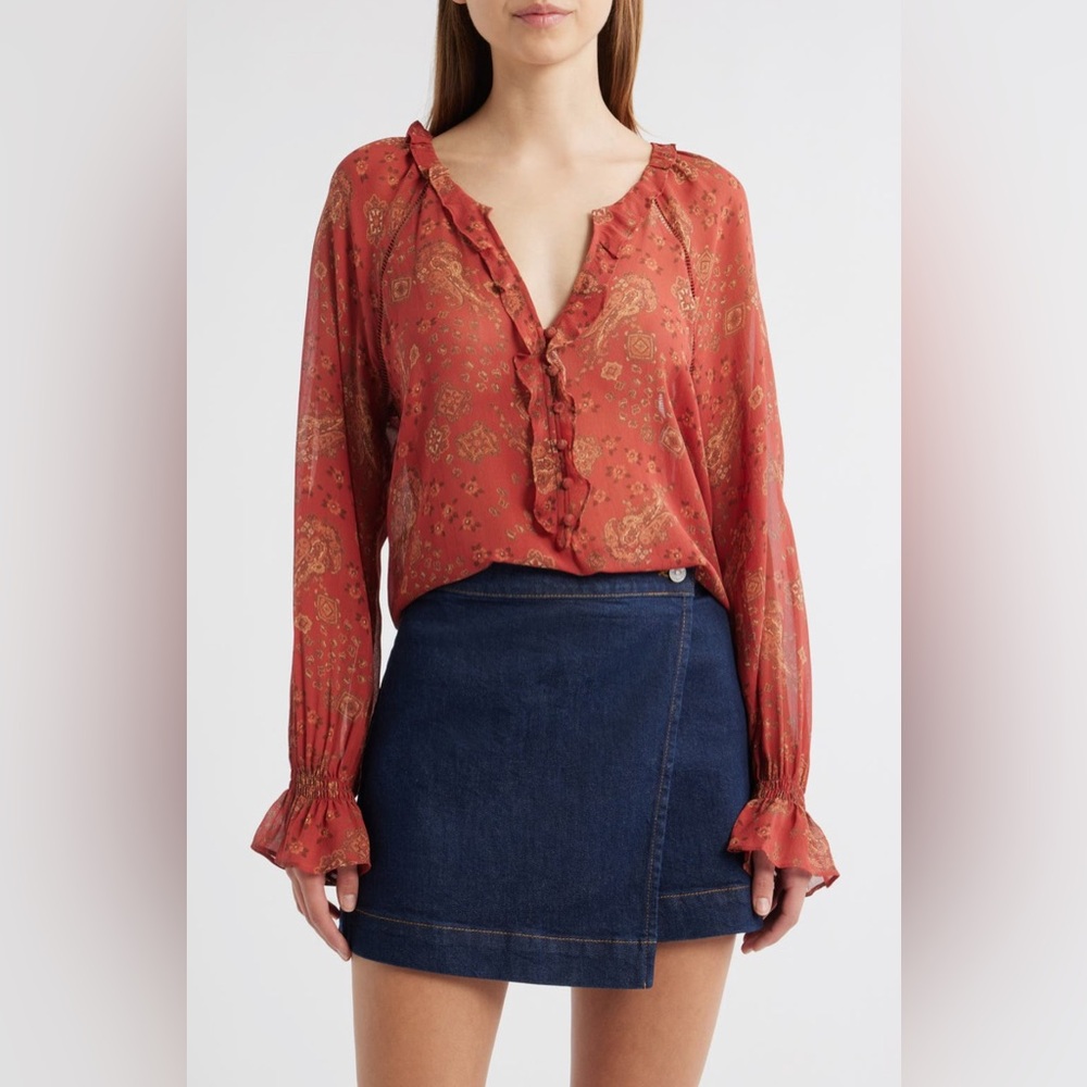PAIGE Rust (Orange/Red) Alison Silk Ruffle Blouse